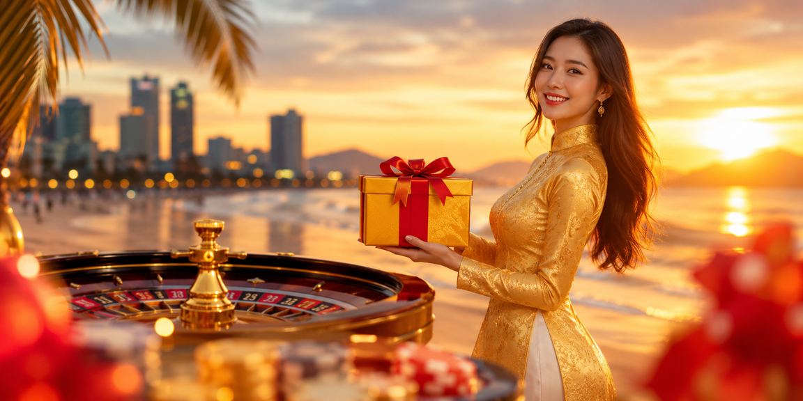 Bàn roulette sang trọng với nền cảnh Đà Nẵng, cờ bạc casino trực tuyến phong cách hiện đại